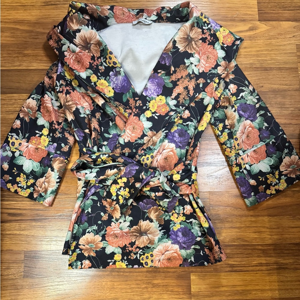 Floral hooded wrap jacket